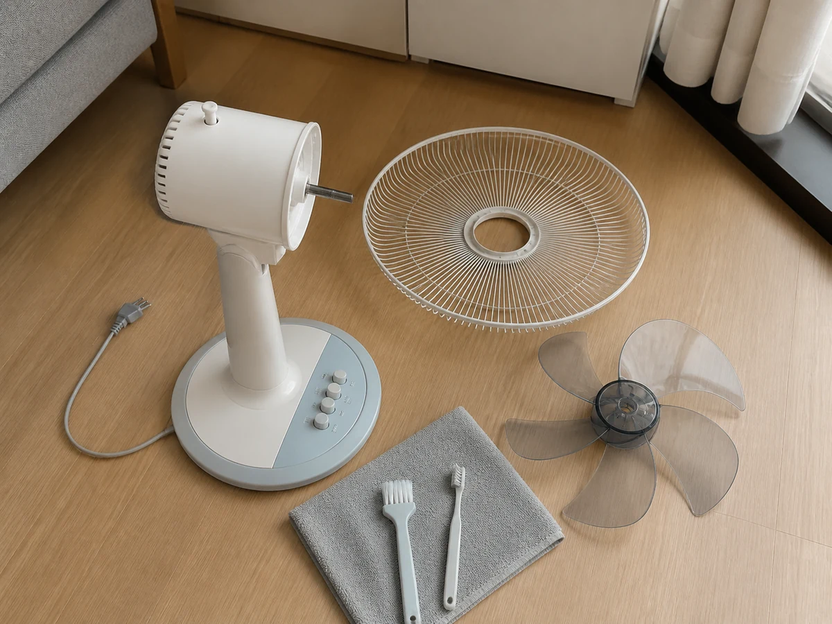 Model manual, Clean microfibre cloth, Soft brush or vacuum soft brush, Manual-approved mild cleaner only, Dry towel arranged beside the powered-off appliance
