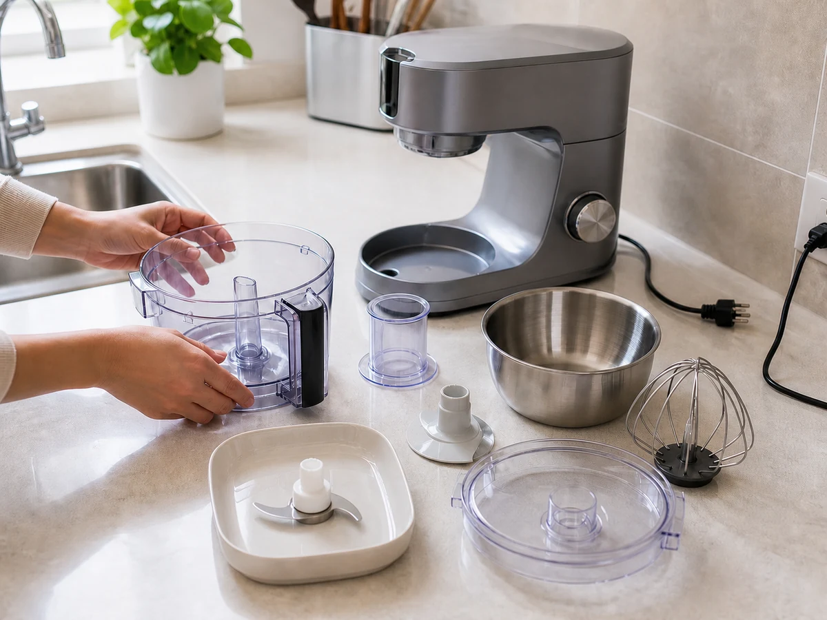How to Clean a Food Processor or Stand Mixer Safely — clean, dry and safely restored result