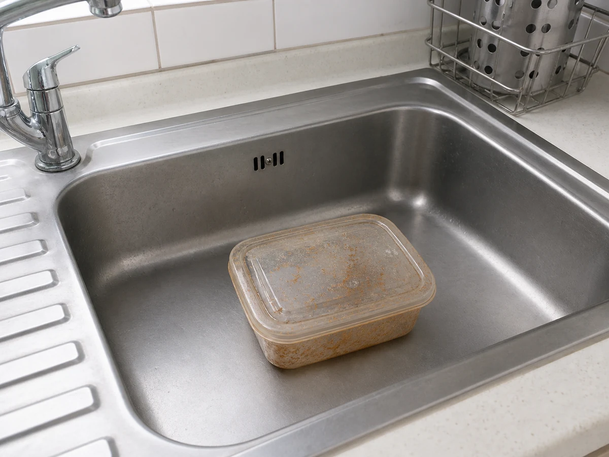 Leaving food residue for a long time — Empty and wash promptly to limit grease and odour retention.