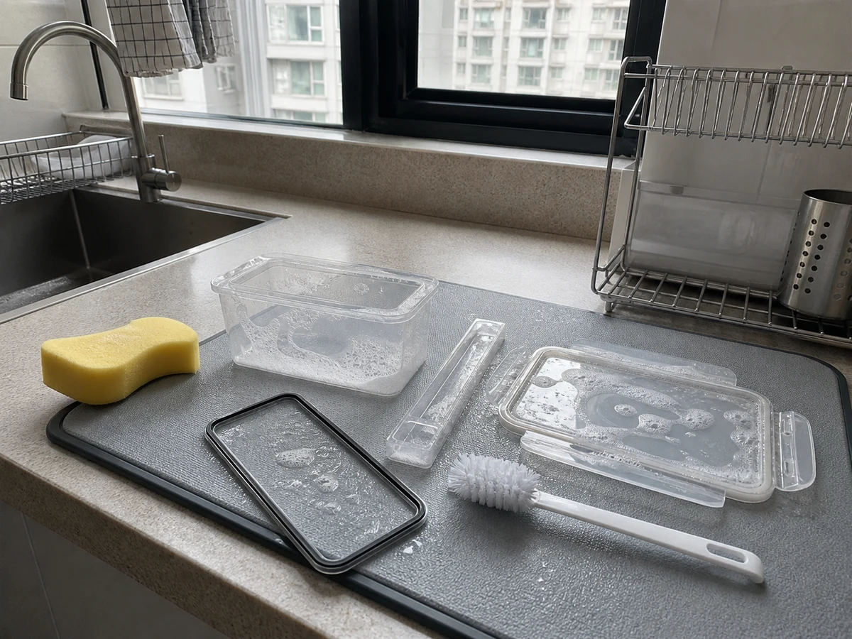 How to Clean Food Storage Containers and Reduce Odour: Wash every surface and groove
