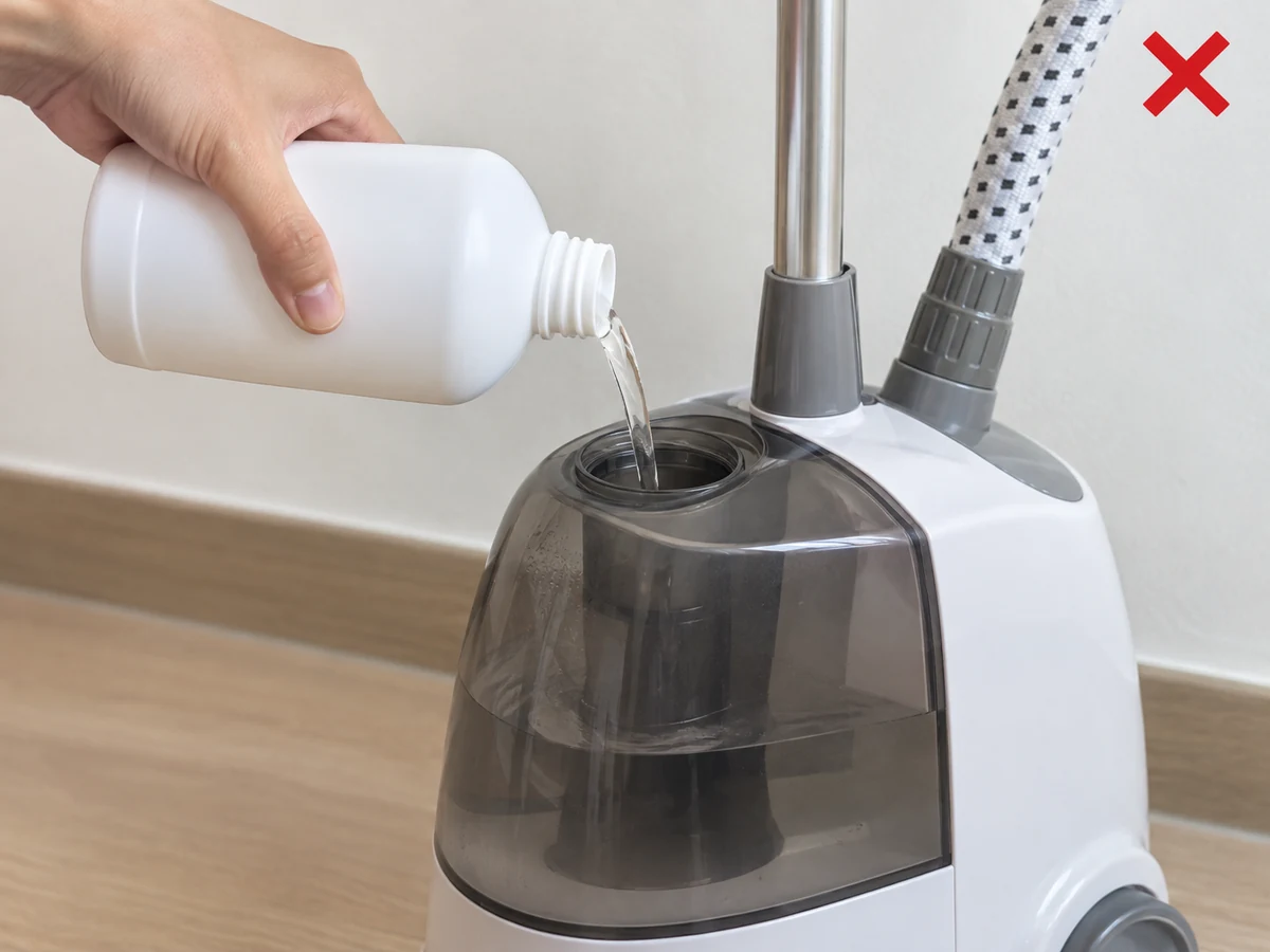 Pouring chemicals into the tank — Use only the manual-approved water and maintenance procedure.