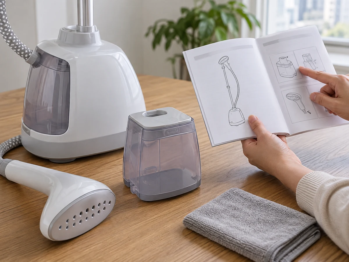 Clean a Garment Steamer Tank and Head by Model: Check the model and manual to identify permitted tank, drain or accessory care