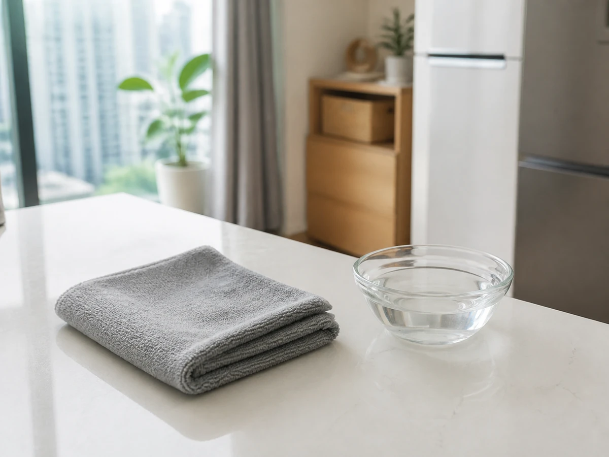 Using a rough pad or blade to scrape a mark. — Check surface instructions and use a clean soft cloth; do not improvise scraping.