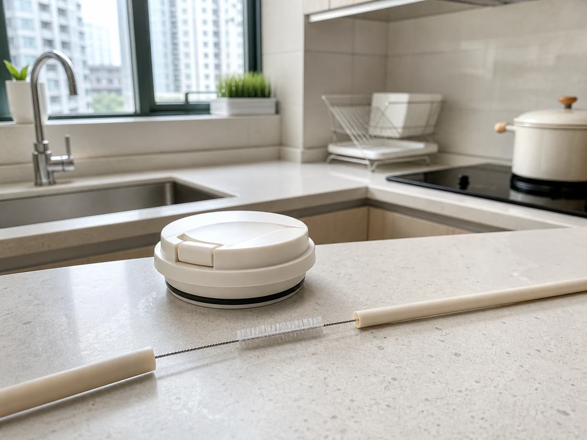 Ignoring the straw or lid recesses — Follow the design and clean every removable drinking channel with a small soft brush.