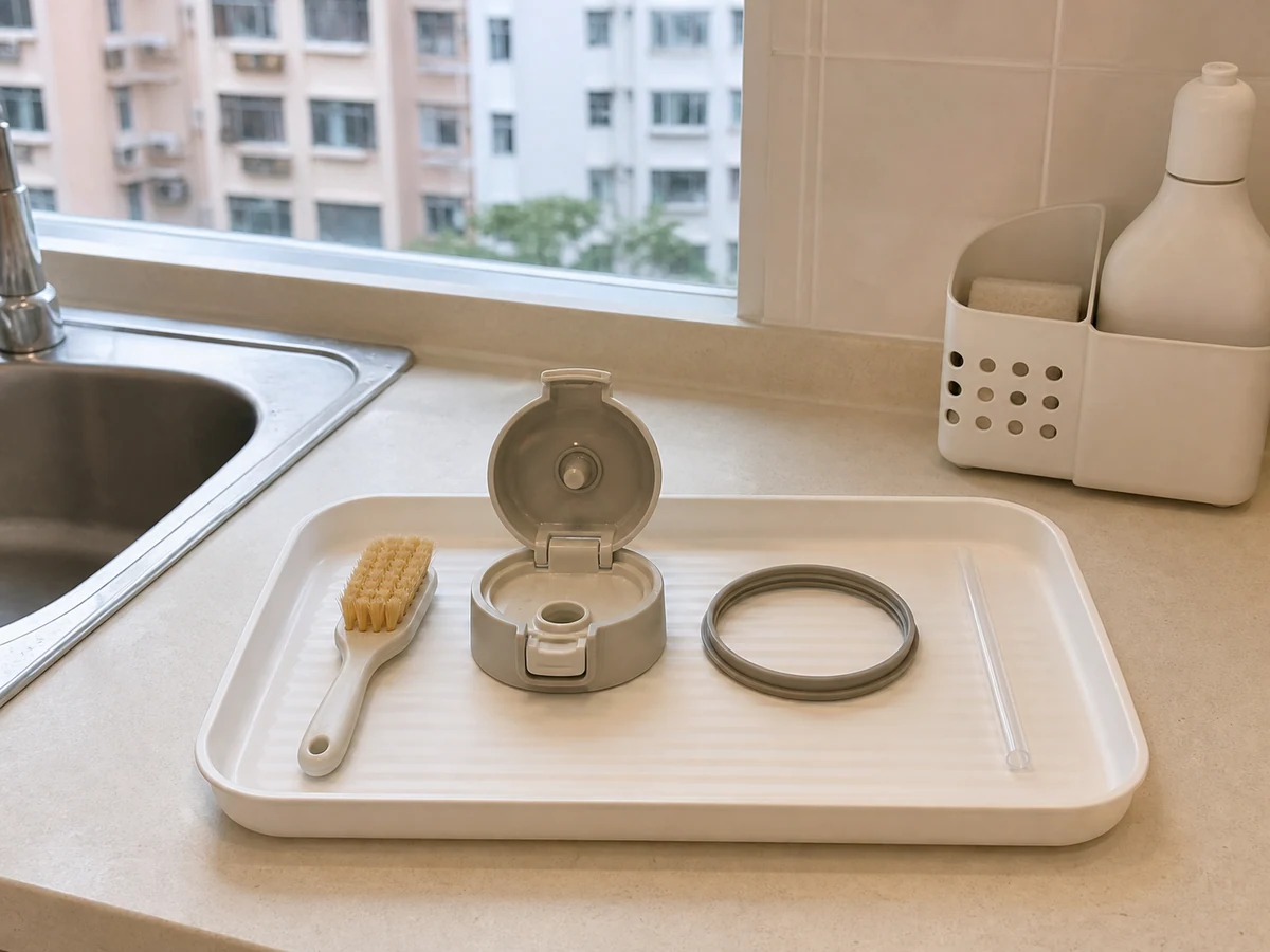 How to Clean an Insulated Cup and Water Bottle: Clean lid, seals and straw