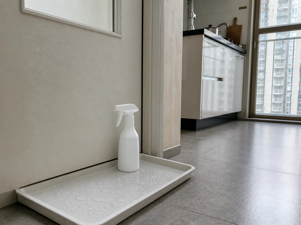 Spraying cleaner heavily onto the door — Apply a small amount to the cloth so liquid cannot enter edges or hinges.
