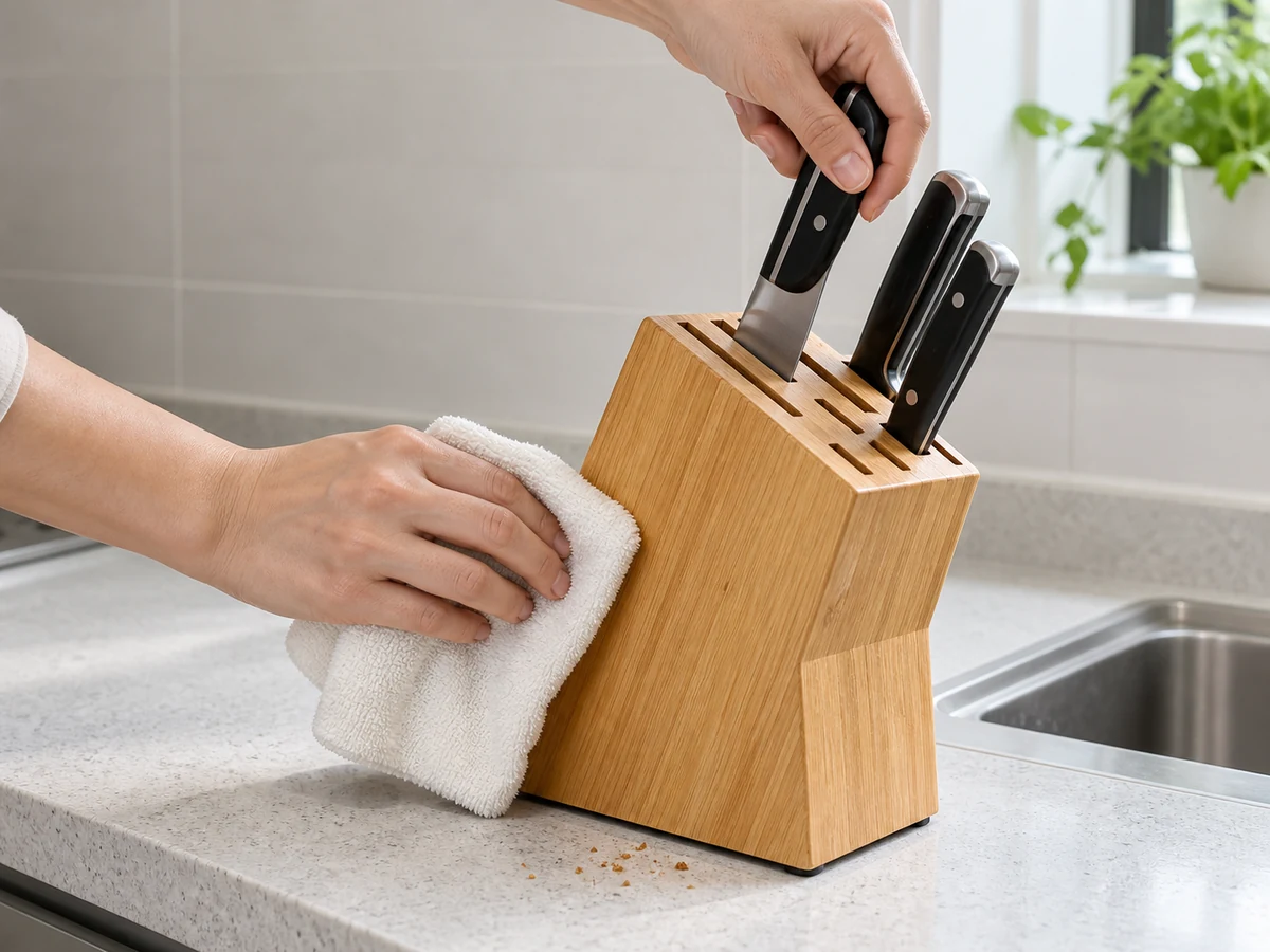 Linisin nang Ligtas ang Kitchen Knives at Knife Block: Linisin ang block at ibalik