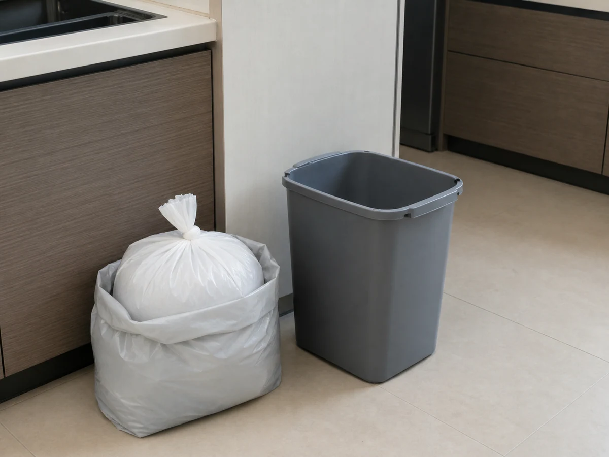 Cara Membersihkan Tempat Sampah Dapur: Angkat dan tutup liner