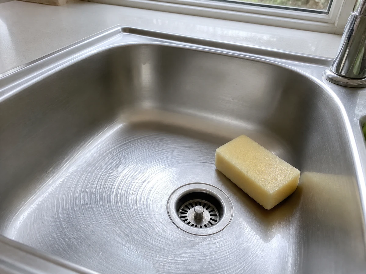 How to Clean a Kitchen Sink and Reduce Odour: Wipe from the rim toward the drain