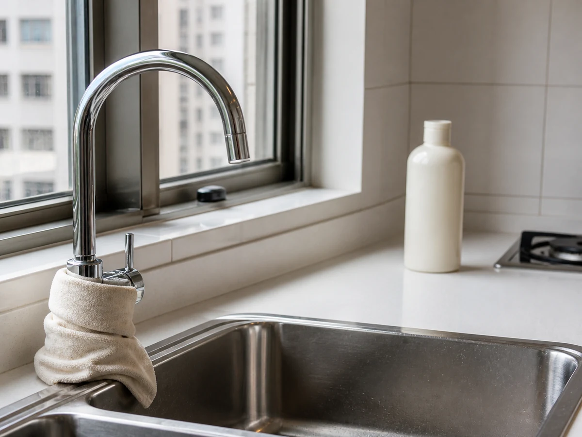 How to Clean a Kitchen Sink and Reduce Odour: Clean the tap and its base