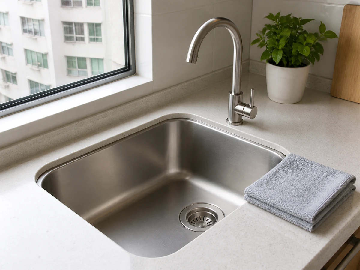 How to Clean a Kitchen Sink and Reduce Odour: Rinse and dry
