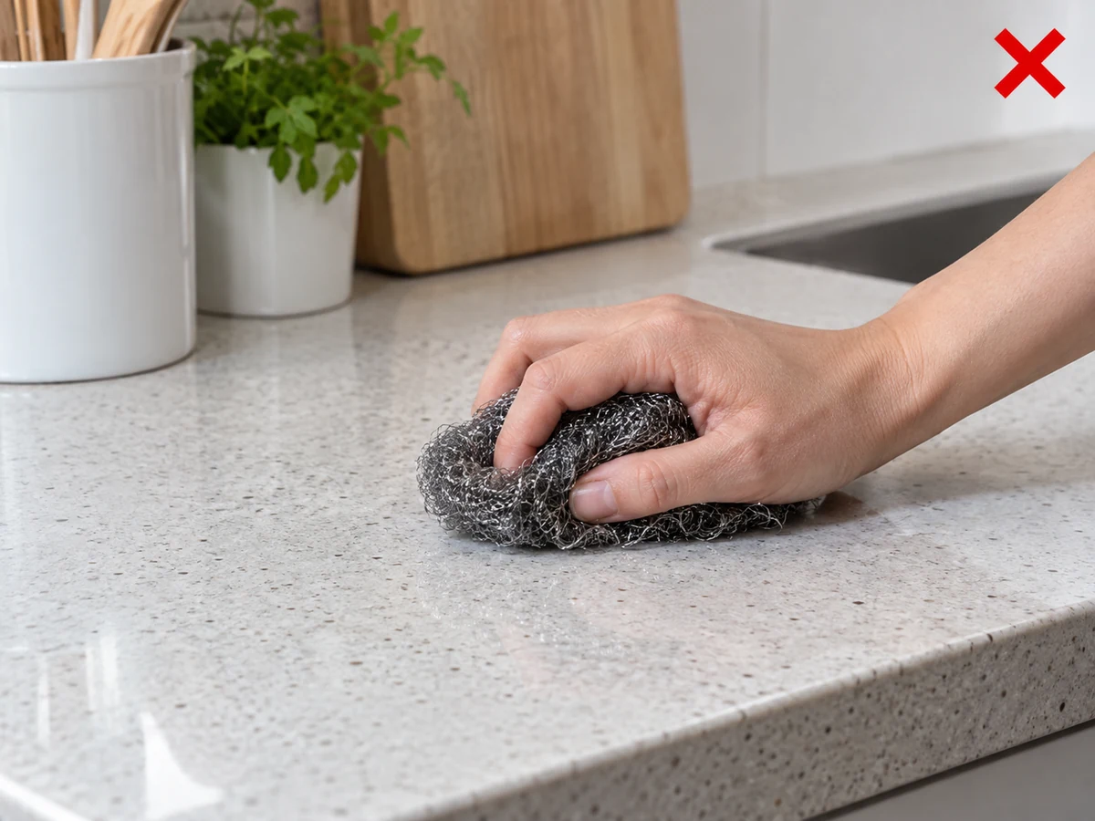 Using steel wool — Use a non-abrasive soft cloth or sponge.