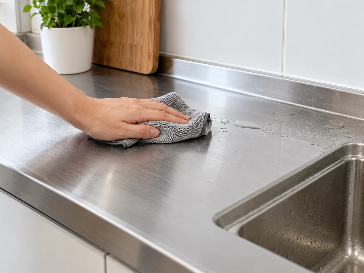 Clean Kitchen Worktops by Material: Dry and inspect