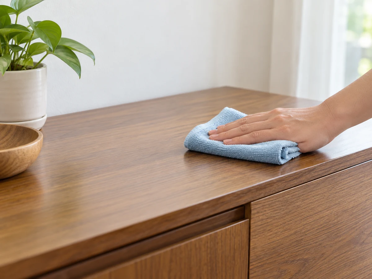 Paano Linisin ang Laminate, Veneer, at Sealed-wood Furniture: Puwedeng bahagyang mamasa-masa ang cloth sa laminate