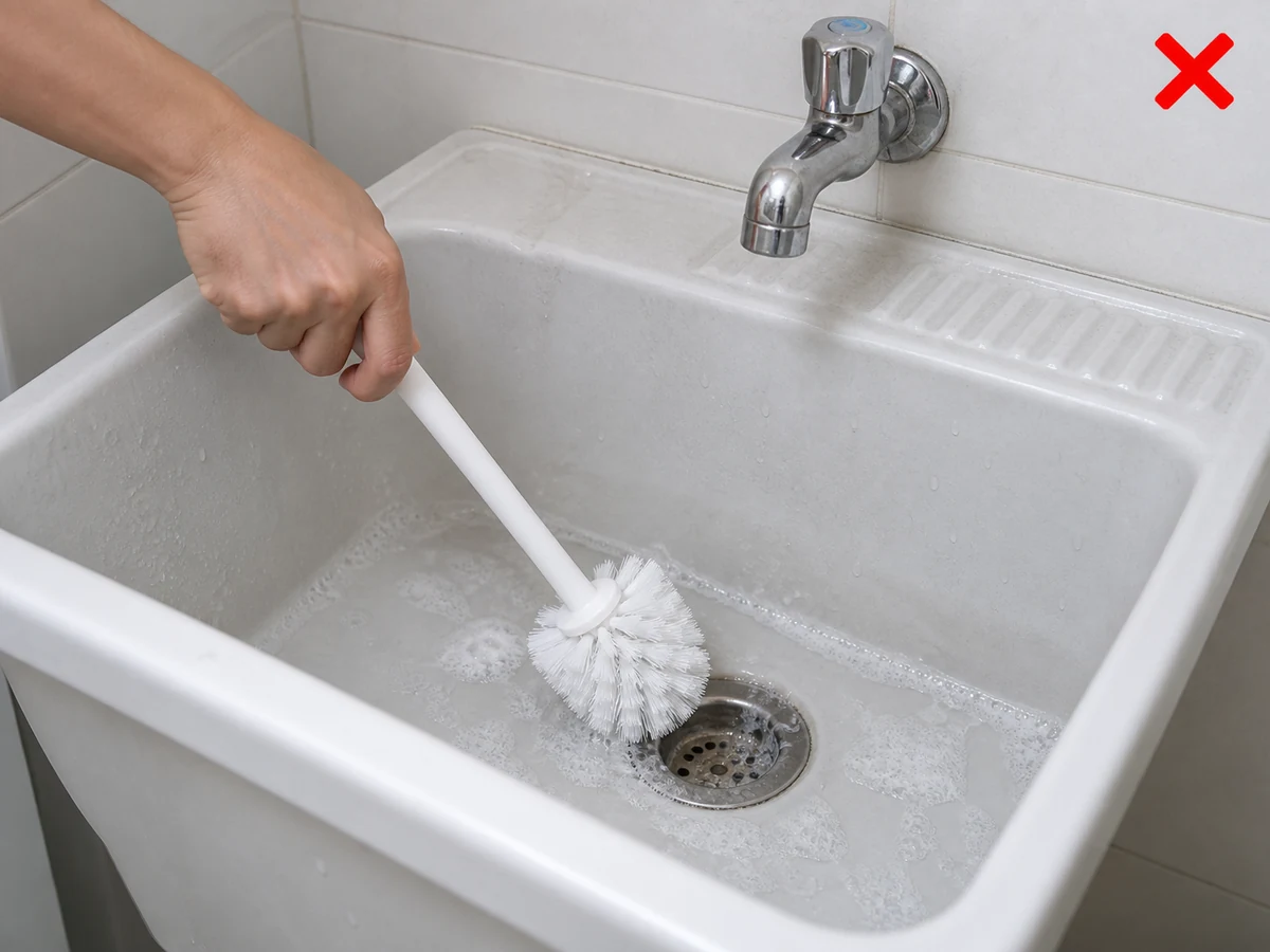 Toilet brush ang gamit sa utility sink — Utility-zone tools lang ang gamitin.