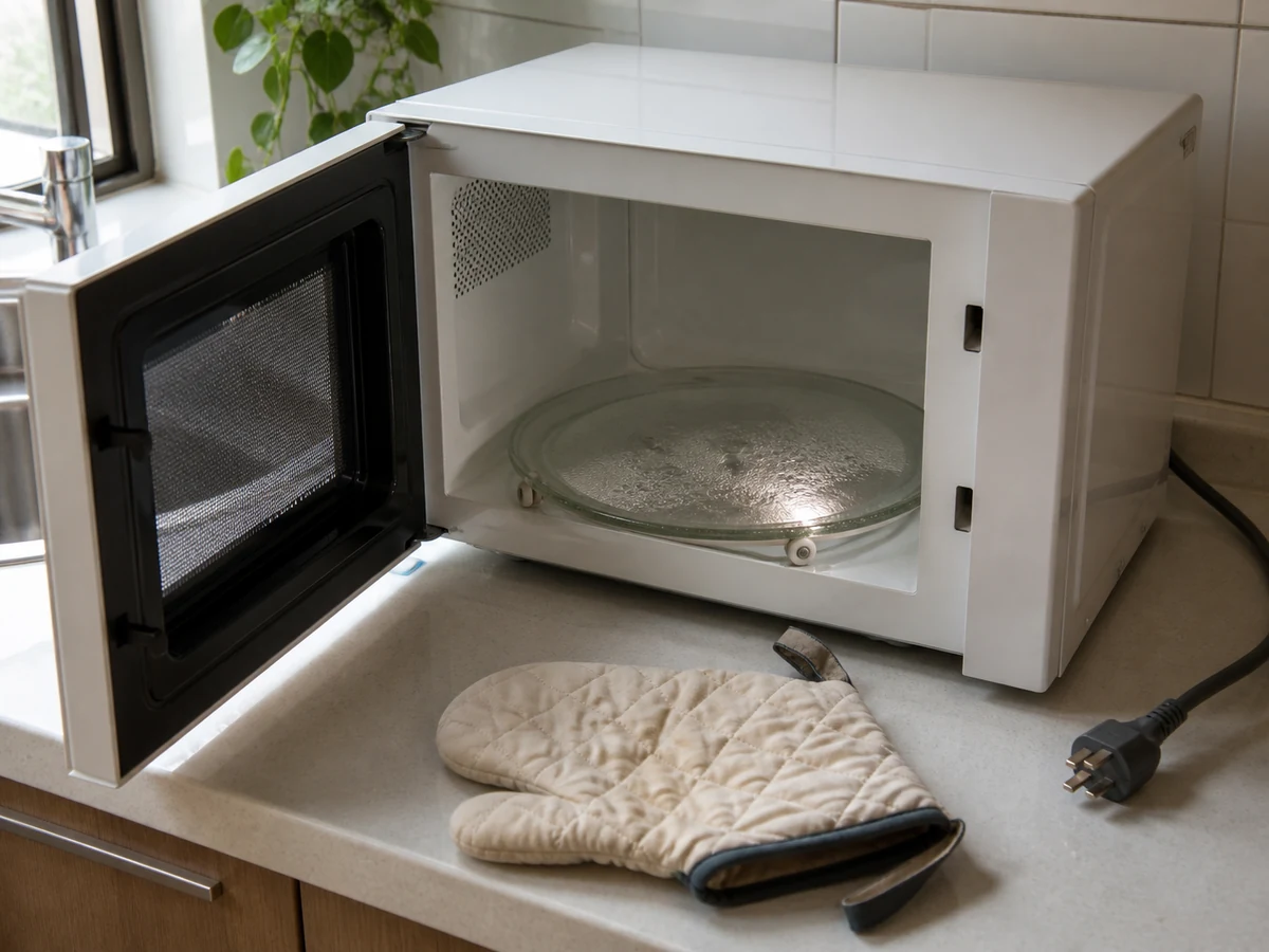 Removing a hot glass turntable — Wait until it is fully cool, then lift it steadily with both hands.