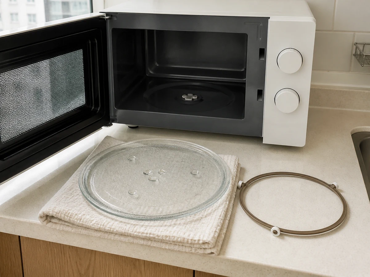 How to Clean the Inside of a Microwave: Remove the turntable and support