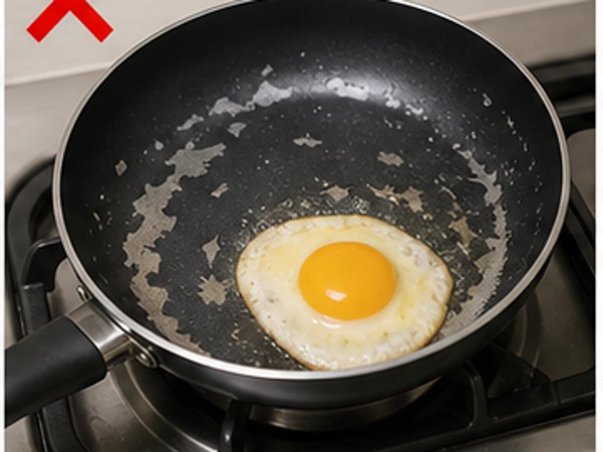 Using cookware with peeling coating — Stop and ask the employer to replace it.