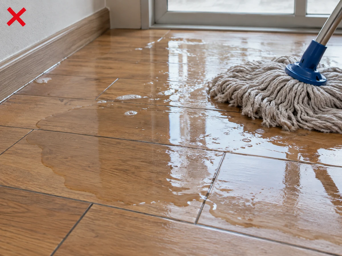 Flooding wood, laminate or grout lines — Use the least moisture needed and dry edges immediately.