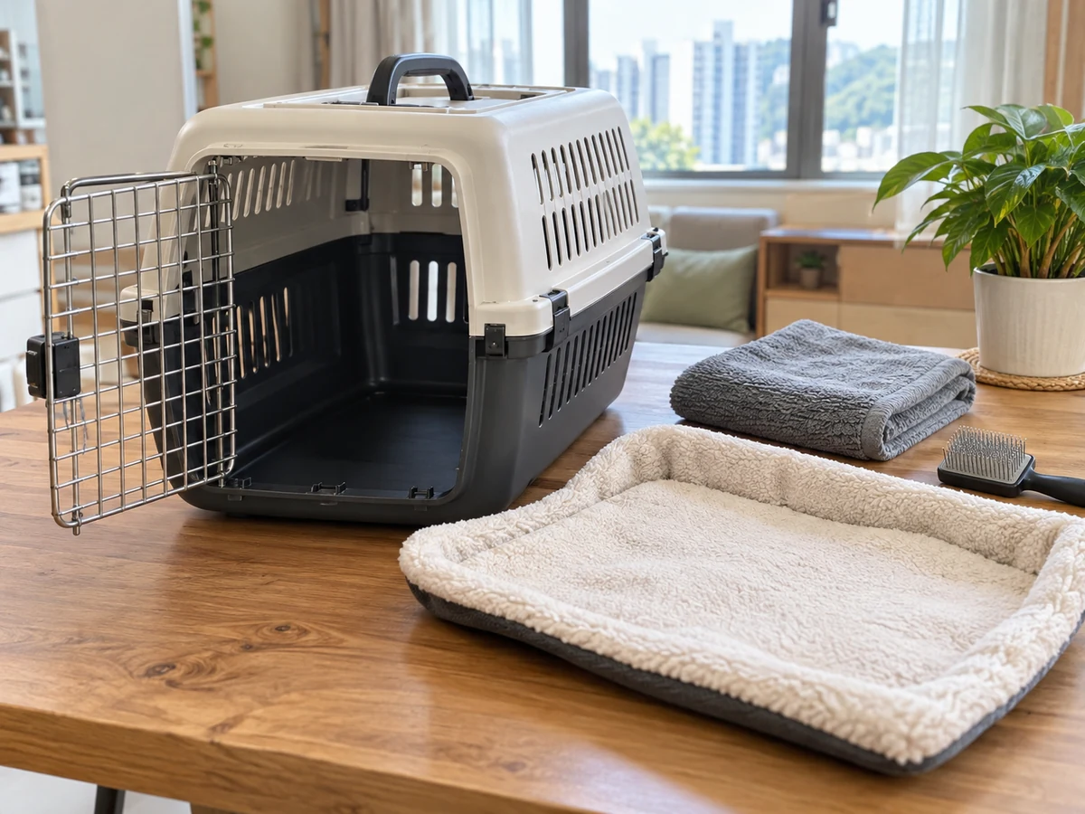 How to Clean a Pet Carrier and Removable Liner — Items safely arranged after cleaning with no visible soil left on the surfaces