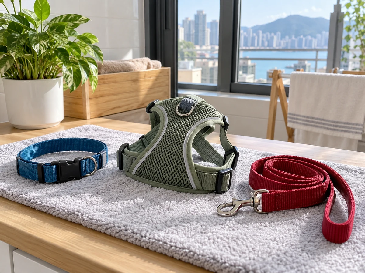 How to Clean Pet Collars, Harnesses and Leashes — Items safely arranged after cleaning with no visible soil left on the surfaces