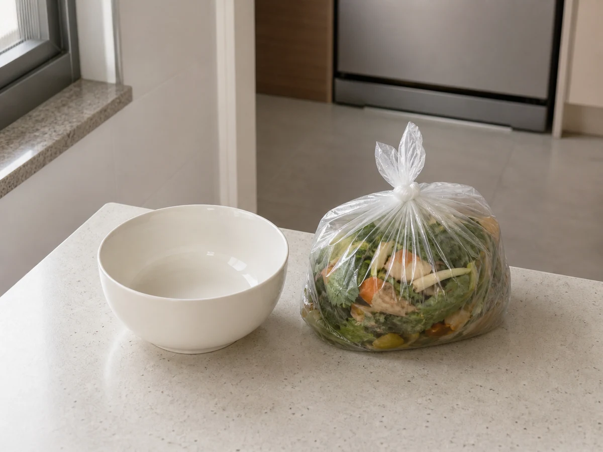 留下舊食物再加新食物 — 先安全棄置剩食並清洗乾燥，才加入新食物。