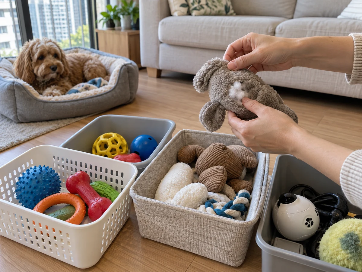 How to Clean Pet Toys by Material: Separate the pet and inspect toys
