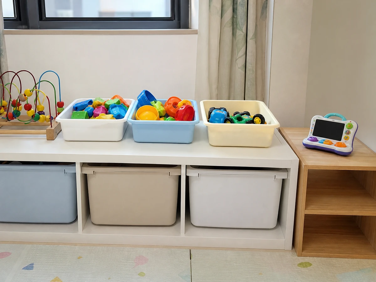 Clean plastic toys sorted by material and use and dried completely