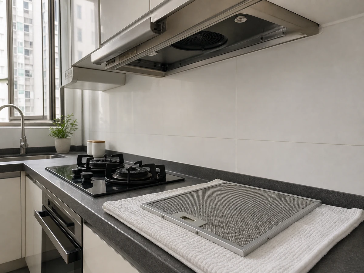 How to Clean a Range Hood Exterior and Removable Filter: Remove only the washable grease filter