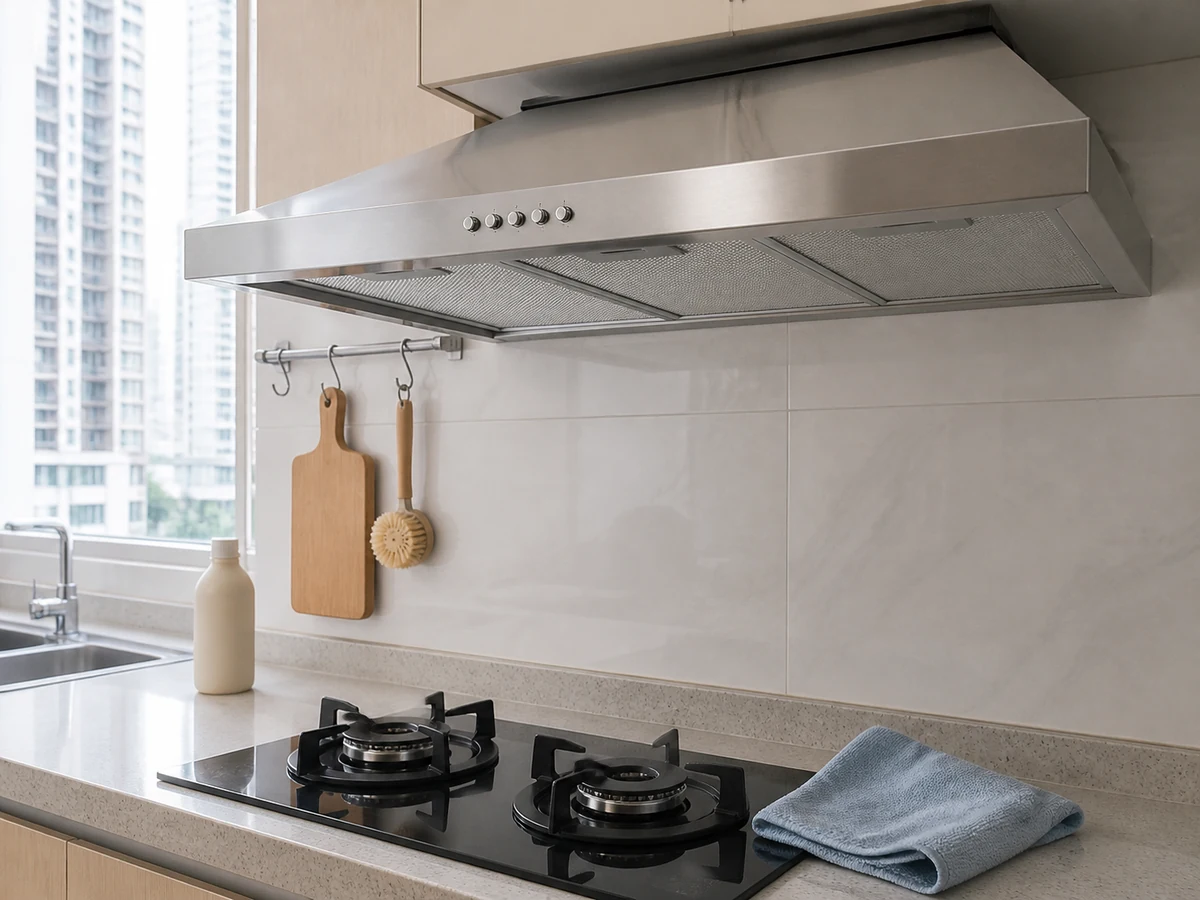 How to Clean a Range Hood Exterior and Removable Filter: Wipe the exterior and controls