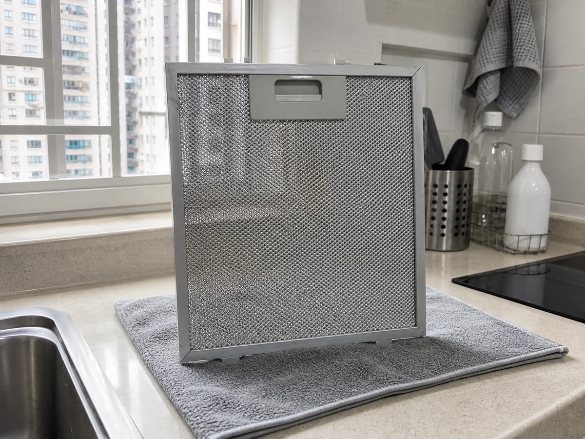 How to Clean a Range Hood Exterior and Removable Filter: Rinse and dry completely