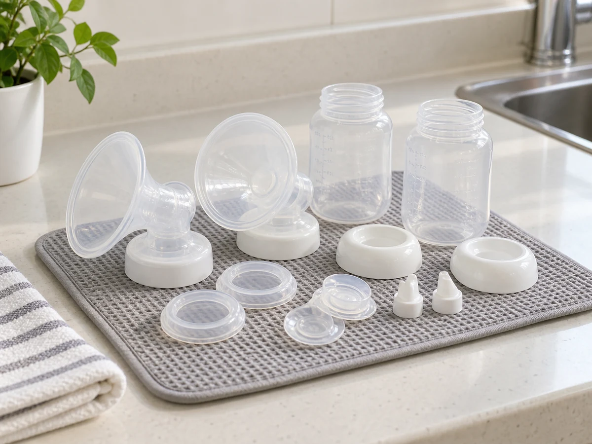 breast-pump parts prepared safely after its specific cleaning workflow