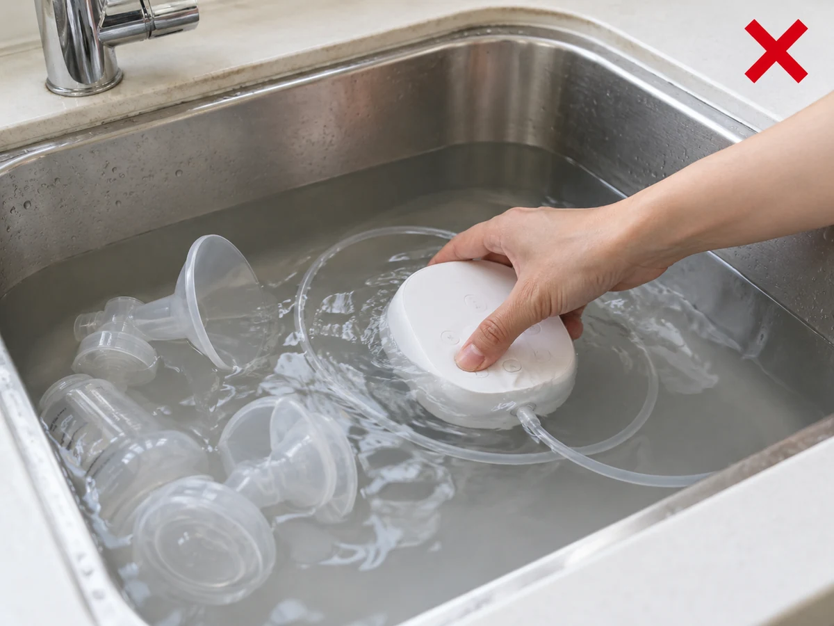 Putting the motor or power unit in wash water — Keep the motor, power unit and manual-designated dry parts out of the wash basin.
