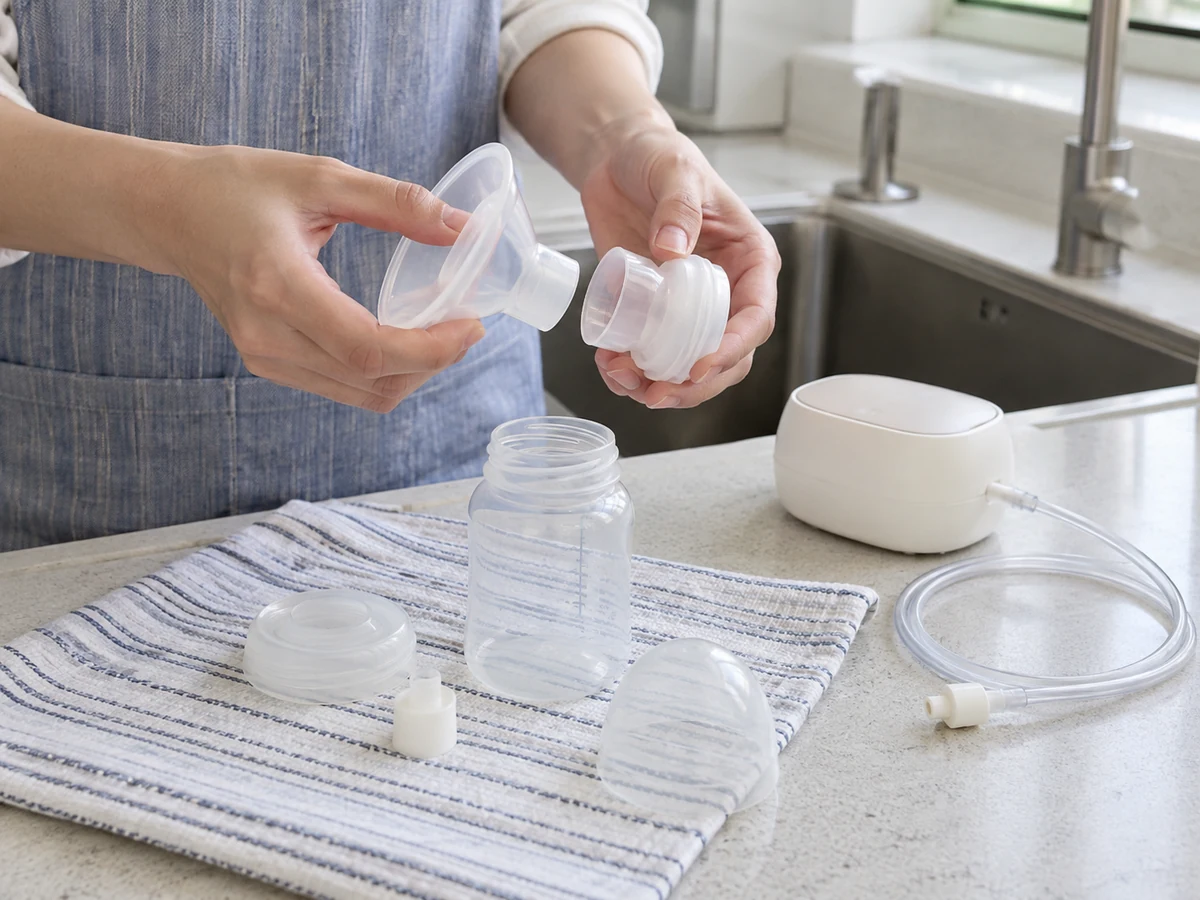 How to Clean Removable Breast-pump Parts by Maker Instructions: Disassemble milk parts