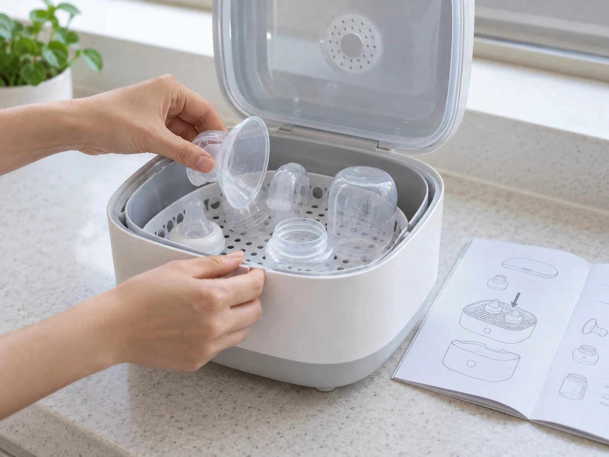 How to Clean Removable Breast-pump Parts by Maker Instructions: Sanitise only if directed