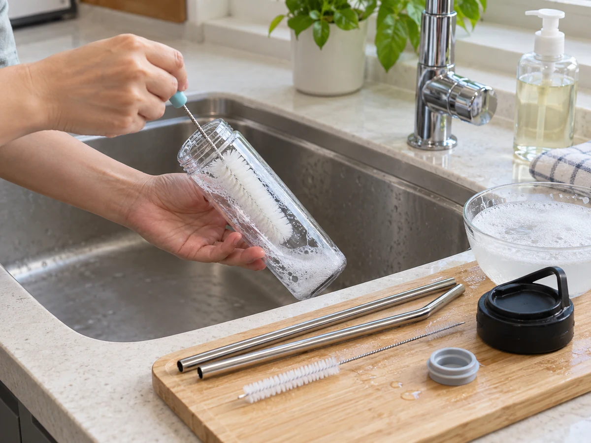 Linisin ang Reusable Straws, Narrow Bottles at Maliliit na Seals: Kuskusin ang channel at maliliit na parte