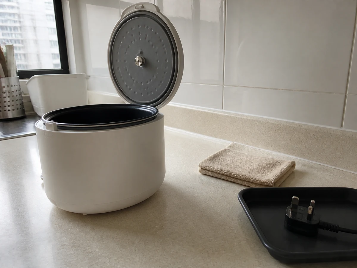Cleaning while hot or steaming — End keep-warm, unplug, vent safely, and cool completely.