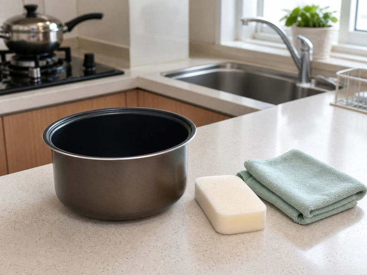 Scrubbing the pan with steel wool — Use a soft non-abrasive sponge to protect the coating.