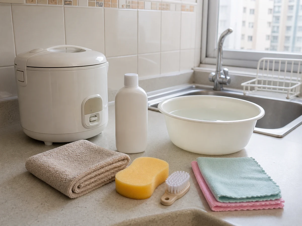 Soft cloths, non-abrasive sponge, warm water, mild dish soap, and dry towel