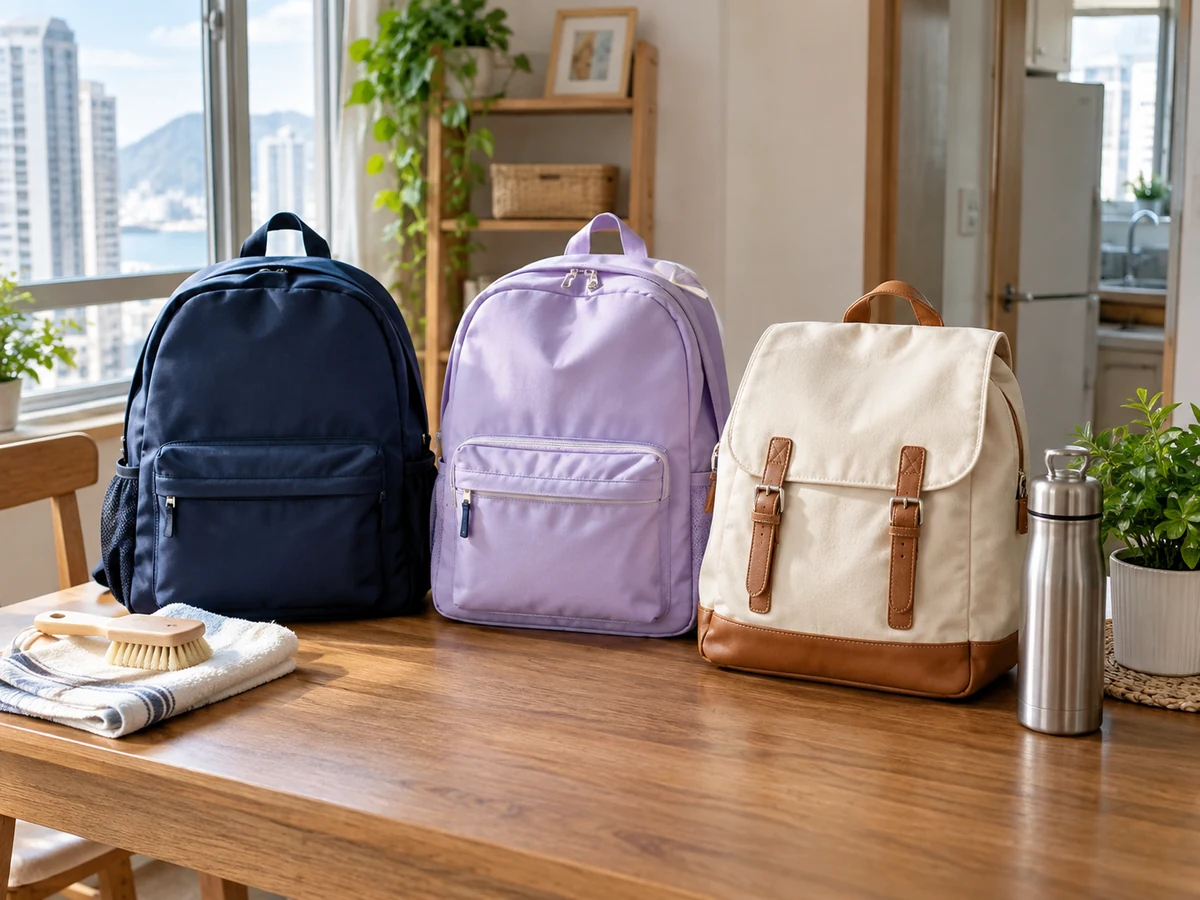How to Clean School Bags by Material — Items safely arranged after cleaning with no visible soil left on the surfaces