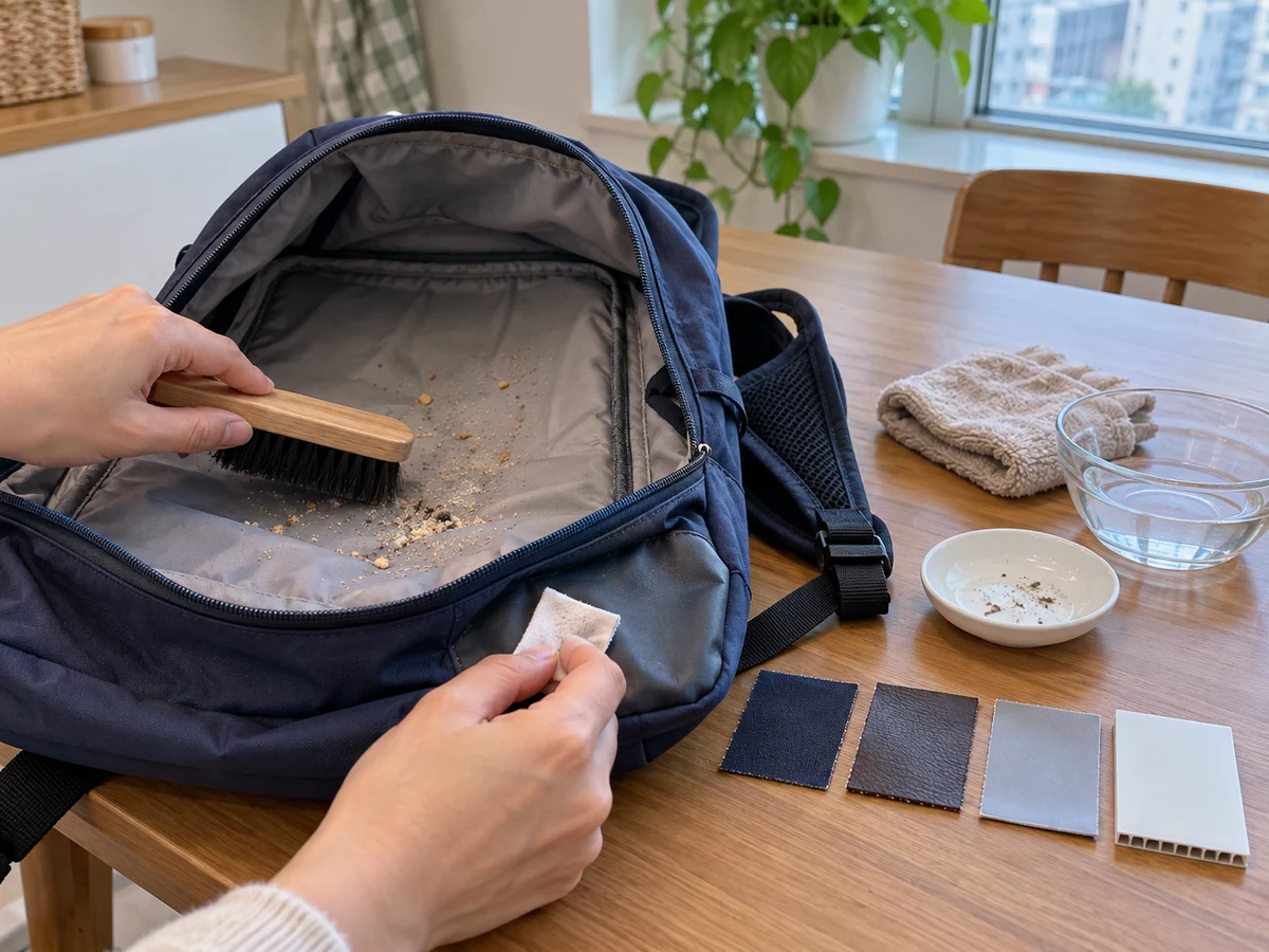 如何按材質清潔書包？: 除碎屑並分辨背板