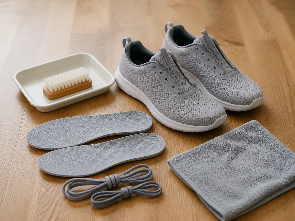 Rendam seluruh sepatu — Kontrol per bagian.