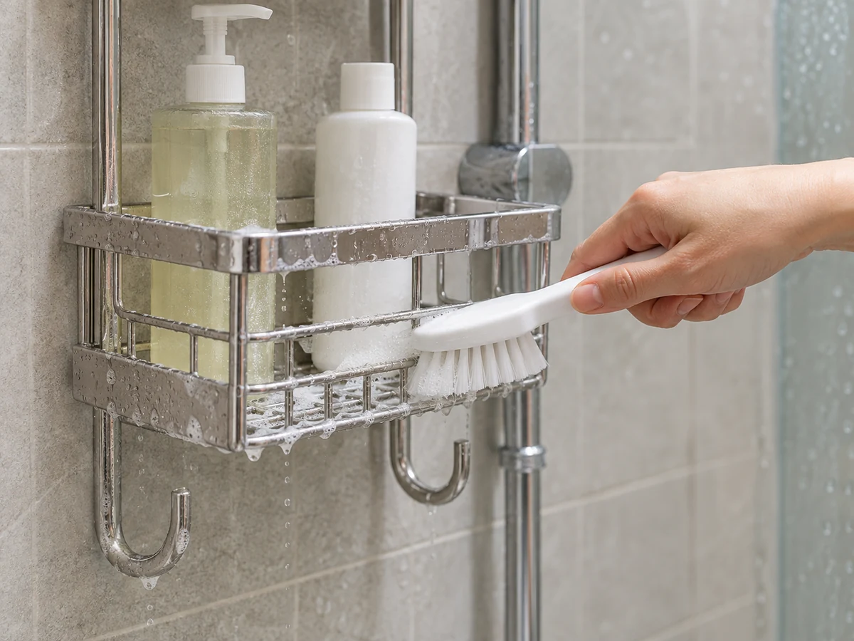 Clean Shower Caddies, Bathroom Shelves and Hooks: Lift soap residue and water