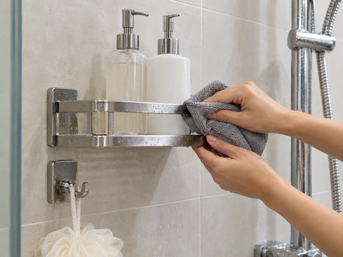 Clean Shower Caddies, Bathroom Shelves and Hooks: Remove cleaner residue