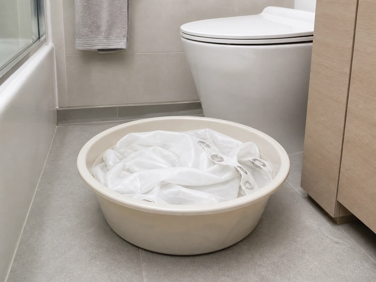 How to Clean a Shower Curtain and Curtain Seal: Wash the curtain by its label