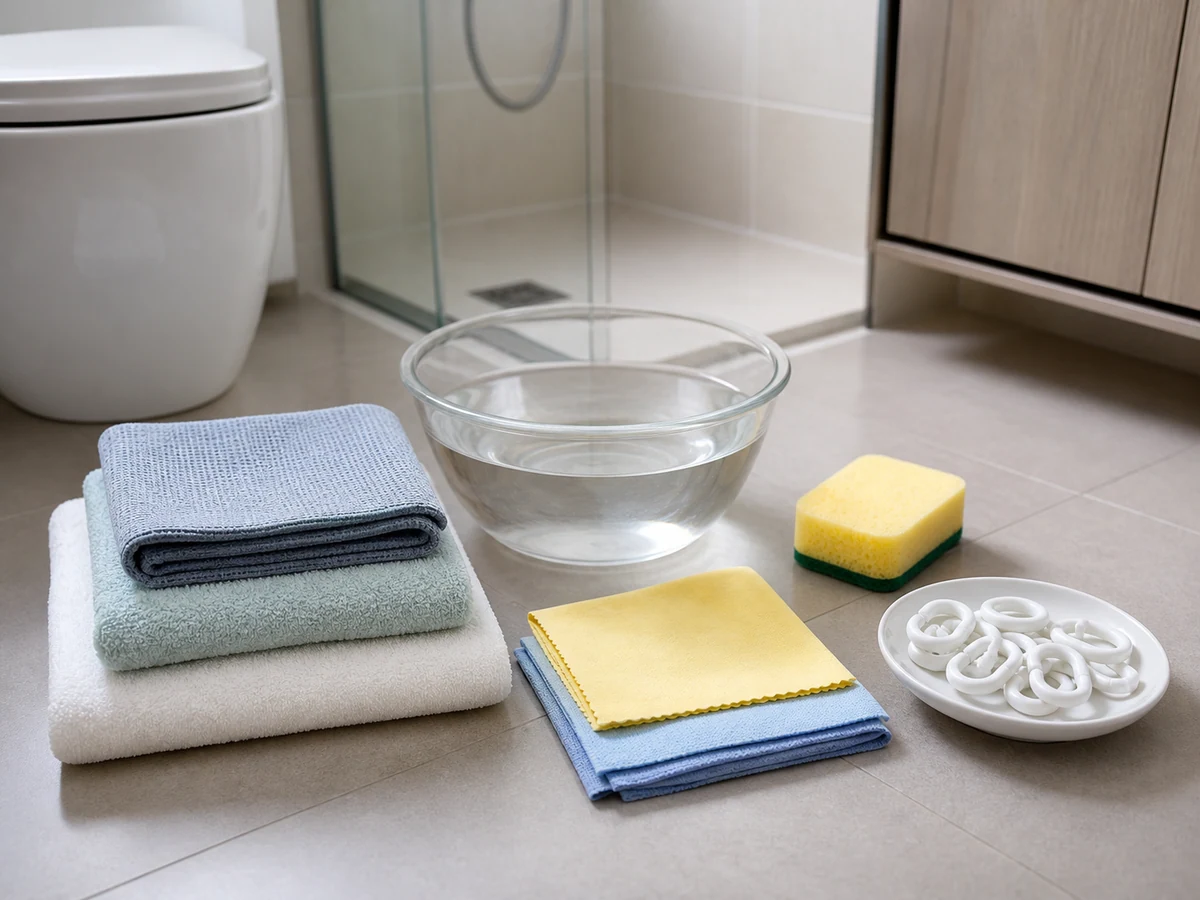 How to Clean a Shower Curtain and Curtain Seal — neatly arranged compatible tools