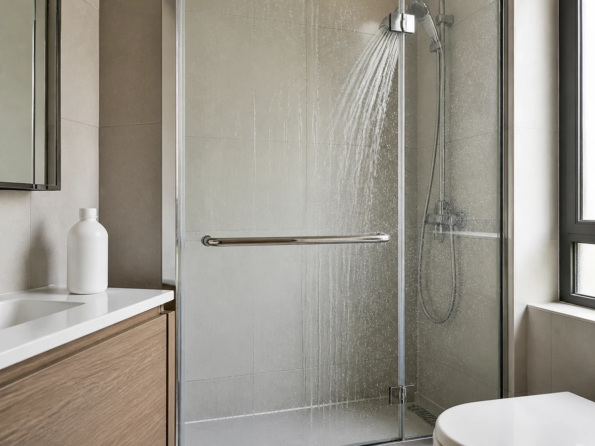 Cara Membersihkan Noda Air pada Kaca Shower: Bilas kotoran lepas