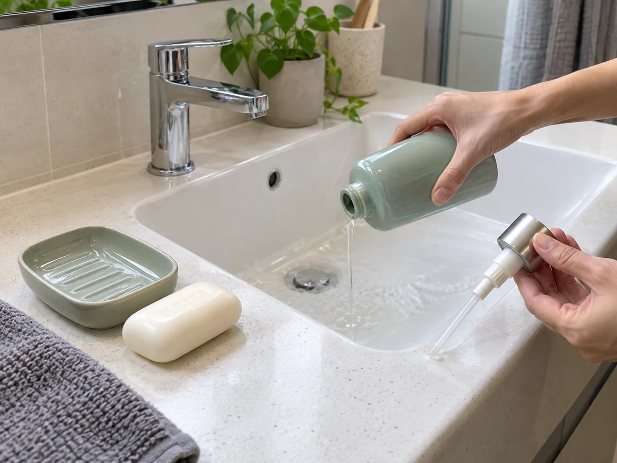 How to Clean Soap Dishes and Refillable Dispensers: Empty dishes and bottles