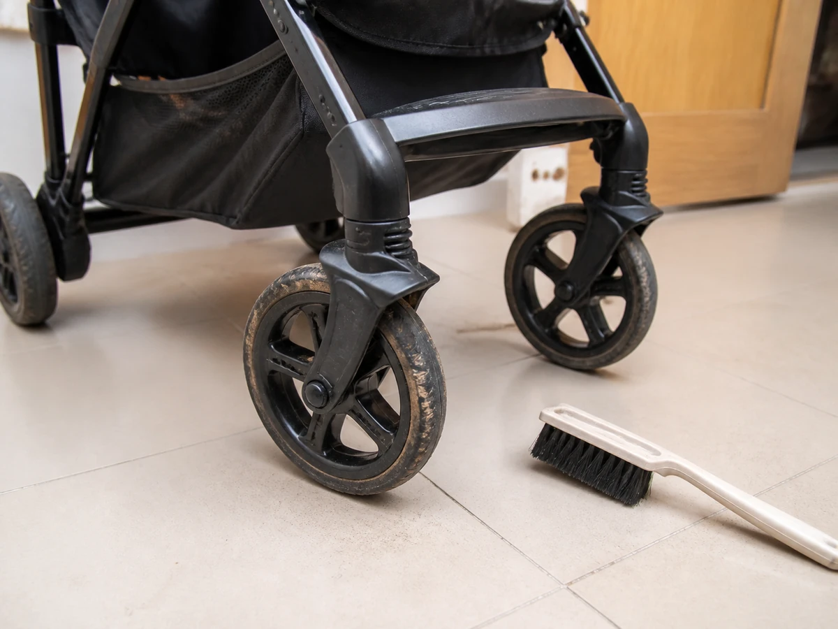 How to Clean a Stroller by the Manufacturer’s Instructions: Clean wheels and axle areas