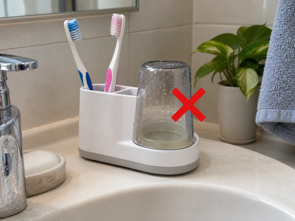Hindi inaalis ang tubig sa ilalim — Alisin lamang ang pinapayagang divider at tanggalin ang toothpaste at namuong dumi sa ilalim gamit ang nakalaang sipilyo, hiwalay sa gamit sa inidoro.
